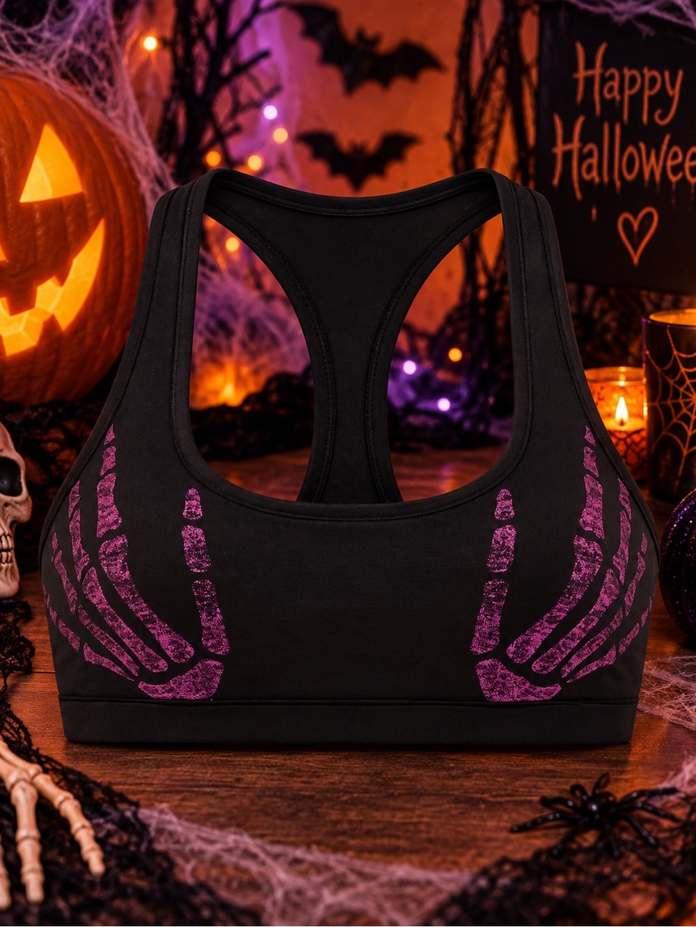 Victoria’s Secret PINK Skeleton Hands Unlined Racerback Bralette Size L NWT